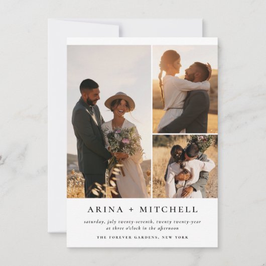 Elegantes Black All in One QR Code 3 Foto Hochzeit Einladung (Vorderseite)