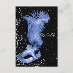 Elegantes Black and Blue Masquerade Party UAWG RSVP Karte