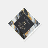 Elegantes Black and Gold 21. Geburtstag Party Serviette (Ecke)