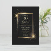 Elegantes Black and Gold 40 Jahre Hochzeit Einladung (Stehend Vorderseite)