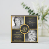 Elegantes Black and Gold 50. Geburtstag Foto Einladung (Stehend Vorderseite)