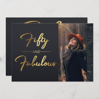 Elegantes Black and Gold 50. Geburtstagsparty Foto Einladung