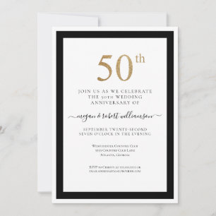 Elegantes Black and Gold 50. Hochzeitstag Einladung