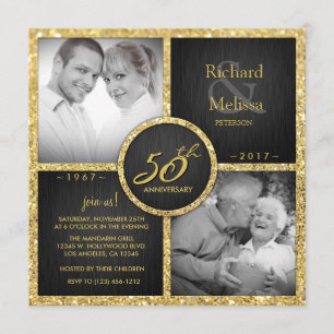 Elegantes Black and Gold 50. Hochzeitstag Einladung