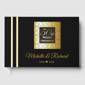 Elegantes Black and Gold 50-jähriges Foto Gästebuch