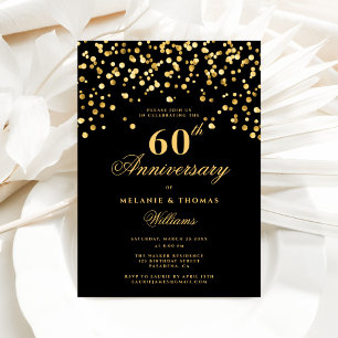 Elegantes Black and Gold 60. Hochzeitstag Einladung