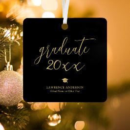 Elegantes Black and Gold Abschluss Graduate Foto Ornament Aus Metall