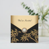 Elegantes Black and Gold Bamboo Party Einladung (Stehend Vorderseite)