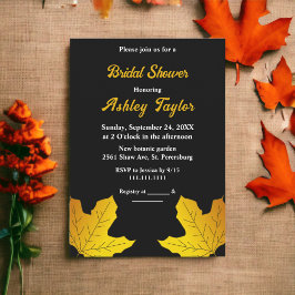 Elegantes Black and Gold Blätter fallen Brautparty Einladung