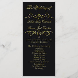 Elegantes Black and Gold Blüh-Hochzeitsprogramm Programm
