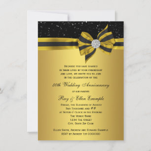 Elegantes Black and Gold Bow 50-jähriges Party Einladung