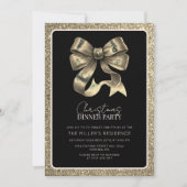Elegantes Black and Gold Bow Weihnachtsessen Party Einladung (Vorderseite)