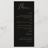 Elegantes Black and Gold Calligraphy Wedding Menu Menükarte (Vorderseite)