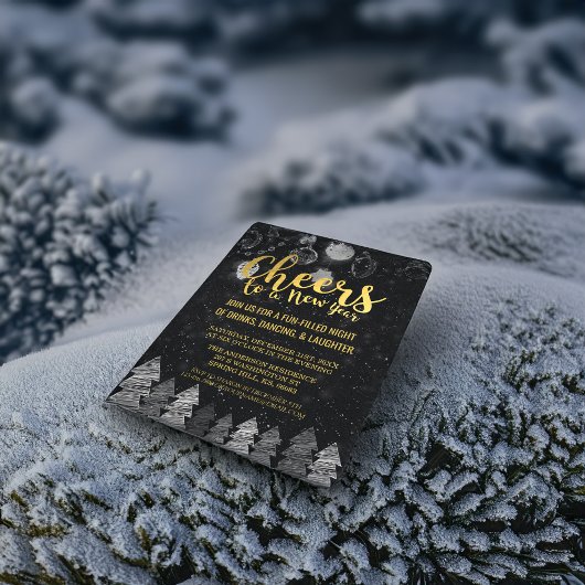 Elegantes Black and Gold-Cheers Silvester-Party Einladung