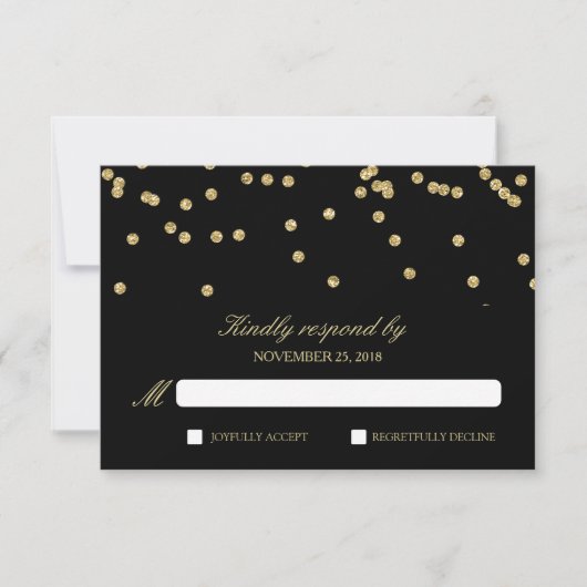 Elegantes Black and Gold Confetti Polka-Dots UAWG RSVP Karte (Vorderseite)
