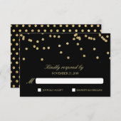 Elegantes Black and Gold Confetti Polka-Dots UAWG RSVP Karte (Vorne/Hinten)
