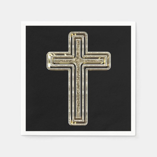 Elegantes Black and Gold Cross Religious Event Serviette (Vorderseite)