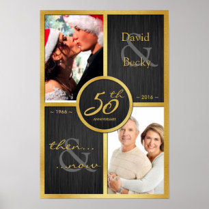Elegantes Black and Gold Dann & Jetzt 50 Jahre alt Poster