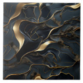 Elegantes Black and Gold Fluid Abstrakt Fliese (Vorderseite)