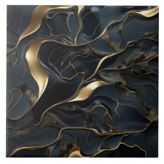 Elegantes Black and Gold Fluid Abstrakt Fliese