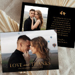 Elegantes Black and Gold Foto Hochzeit | Vögel Dankeskarte<br><div class="desc">Diese stilvolle, elegante Hochzeitskarte mit einer vollflächigen Bleichfoto-Vorlage auf der Vorderseite, sowie das schlichte typografische Lesen "Liebe und Dank" in den Imitaten Goldfolie. Ein dunkles Farbverlaufsüberlagern in Richtung des Untergrundes ermöglicht es, den Text gegen Ihr Foto abzuheben - er kann bei Bedarf nach oben oder unten eingestellt werden. Die Rückseite...</div>