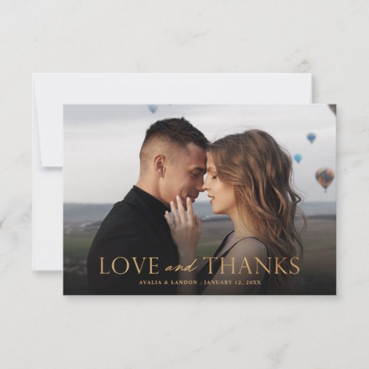 Elegantes Black and Gold Foto Hochzeit | Vögel Dankeskarte (Vorderseite)