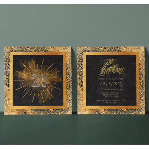 Elegantes Black and Gold Glitzer 21. Geburtstag Pa Einladung