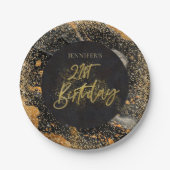 Elegantes Black and Gold Glitzer 21. Geburtstag Pa Pappteller (Vorderseite)