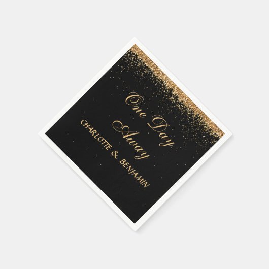 Elegantes Black and Gold Glitzer Probe Dinner Serviette (Ecke)