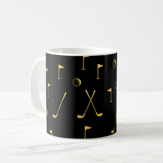 Elegantes Black and Gold Golf Muster Golfer Kaffeetasse (Vorderseite Links)