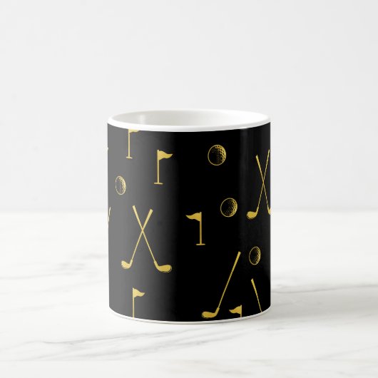 Elegantes Black and Gold Golf Muster Golfer Kaffeetasse (Mittel)