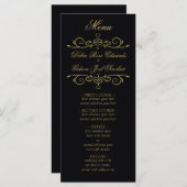 Elegantes Black and Gold Heart Blüh Wedding Menu Menükarte (Vorne/Hinten)