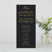 Elegantes Black and Gold Heart Blüh Wedding Menu Menükarte (Stehend Vorderseite)