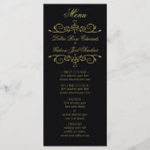 Elegantes Black and Gold Heart Blüh Wedding Menu Menükarte (Vorderseite)