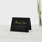 Elegantes Black and Gold Heart Wedding Vielen Dank Dankeskarte (Vorderseite)