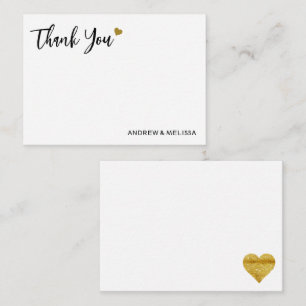 Elegantes Black and Gold Heart Wedding Vielen Dank Mitteilungskarte
