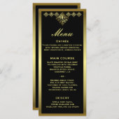 Elegantes Black and Gold Hochzeitmenü Menükarte (Vorne/Hinten)
