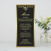 Elegantes Black and Gold Hochzeitmenü Menükarte (Stehend Vorderseite)