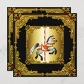 Elegantes Black and Gold Karussell Pferd Einladung (Vorne/Hinten)