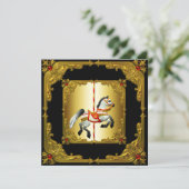 Elegantes Black and Gold Karussell Pferd Einladung (Stehend Vorderseite)