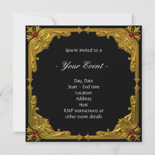 Elegantes Black and Gold Karussell Pferd Einladung (Rückseite)