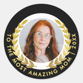 Elegantes Black and Gold Laurel Wreath Tribute Fot Runder Aufkleber