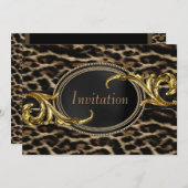 Elegantes Black and Gold Leopard Party Einladung (Vorne/Hinten)