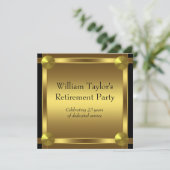 Elegantes Black and Gold Mans Retirement Party Einladung (Stehend Vorderseite)