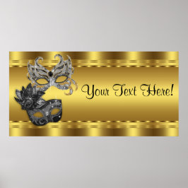 Elegantes Black and Gold Masquerade Party Banner Poster