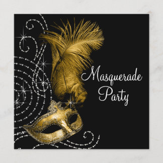 Elegantes Black and Gold Masquerade Party Einladung