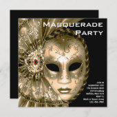 Elegantes Black and Gold Masquerade Party Einladung (Vorne/Hinten)