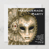 Elegantes Black and Gold Masquerade Party Einladung (Vorderseite)
