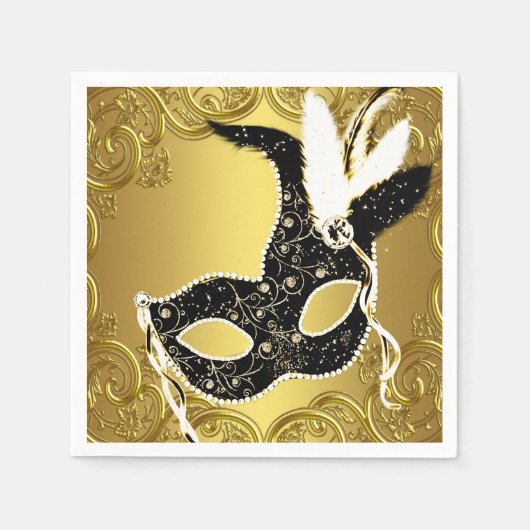 Elegantes Black and Gold Masquerade Party Serviette (Vorderseite)