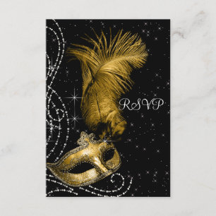 Elegantes Black and Gold Masquerade Party UAWG RSVP Karte
